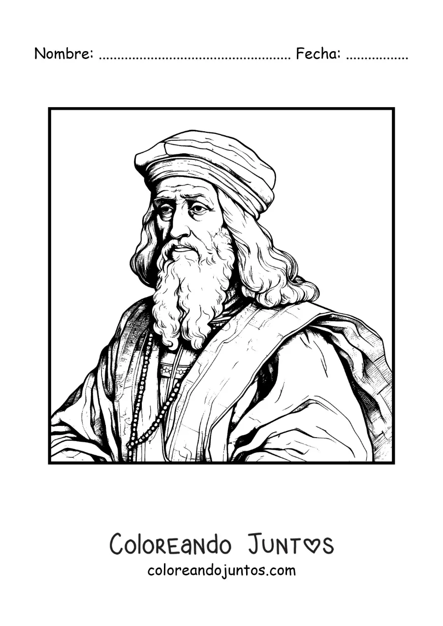 Imagen para colorear de retrato de leonardo da vinci