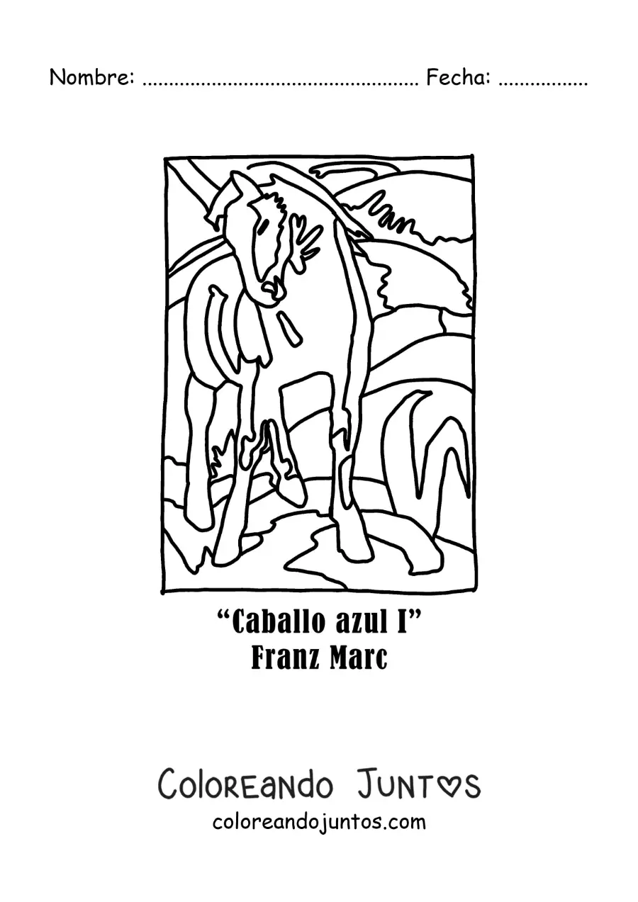 Imagen para colorear de El caballo azul de Franz Marc