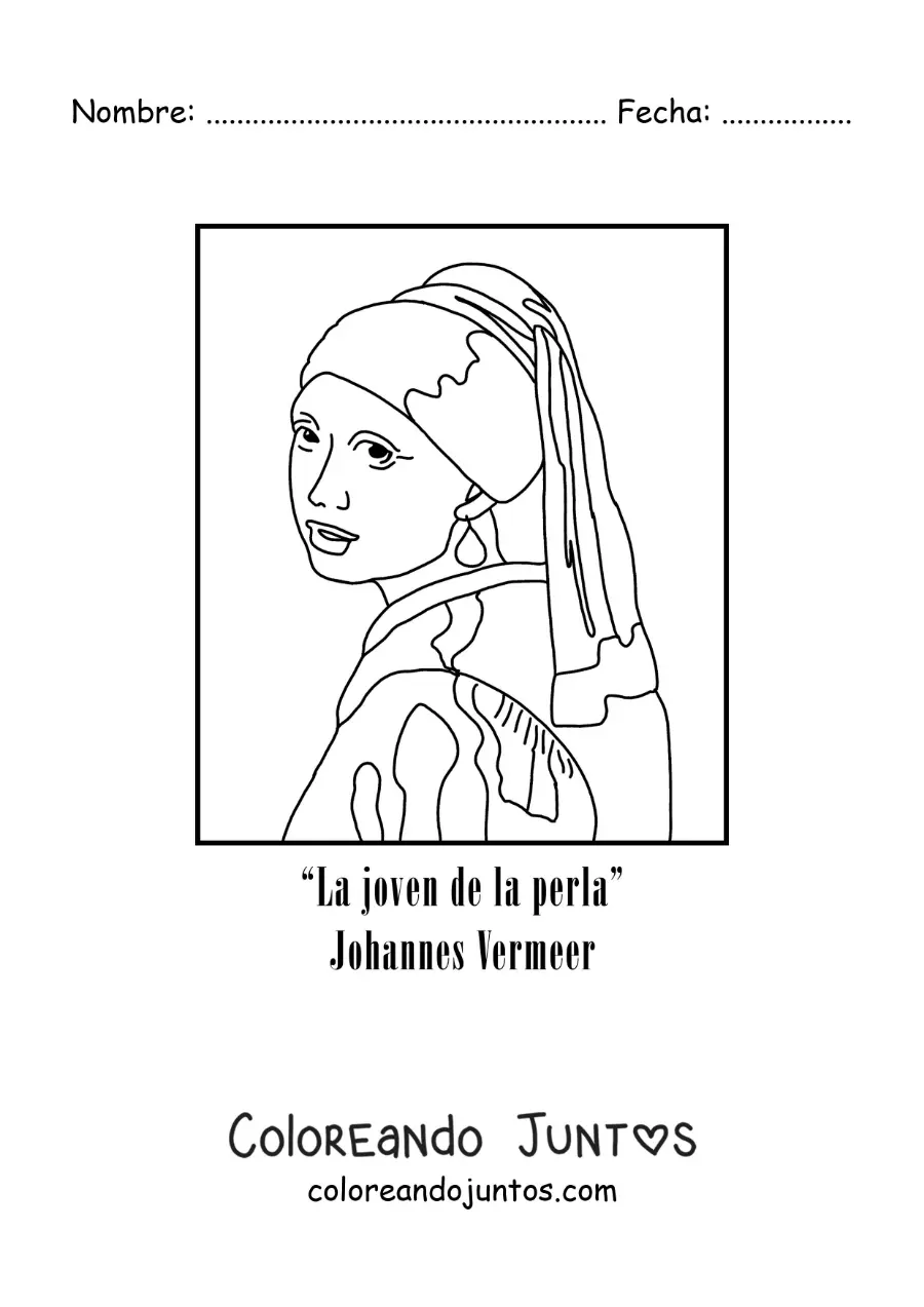 Imagen para colorear de La joven de la perla de Johannes Vermeer