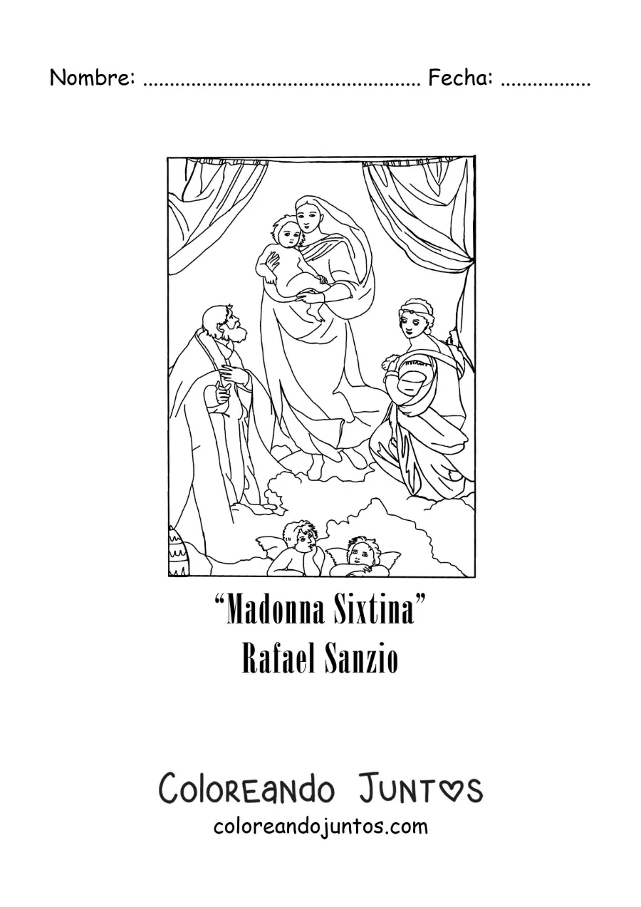 Imagen para colorear de Madonna Sixtina de Rafael Sanzio
