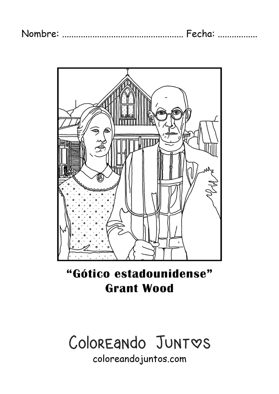 Imagen para colorear de Gótico estadounidense de Grant Wood