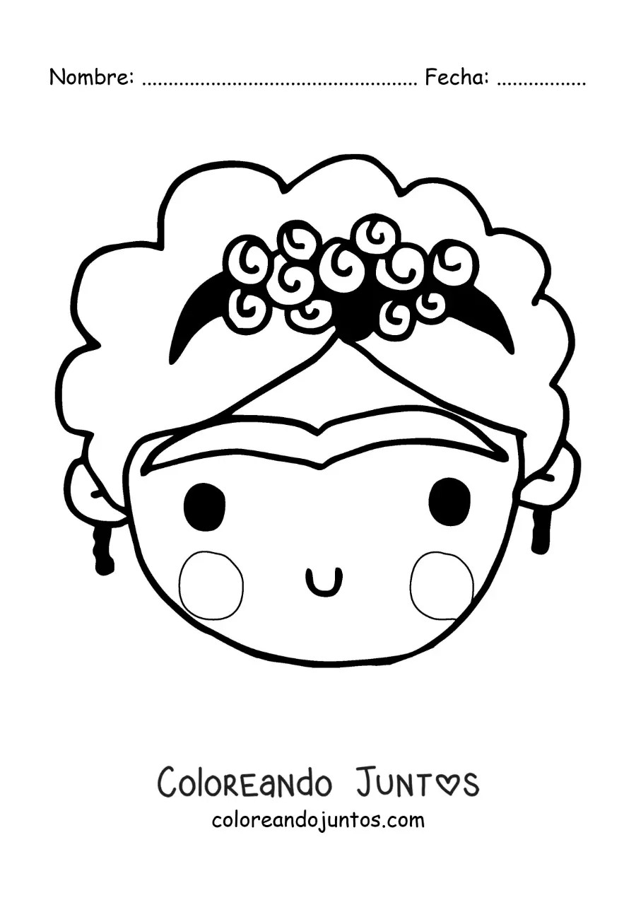 Imagen para colorear de una caricatura de frida kahlo kawaii para niños