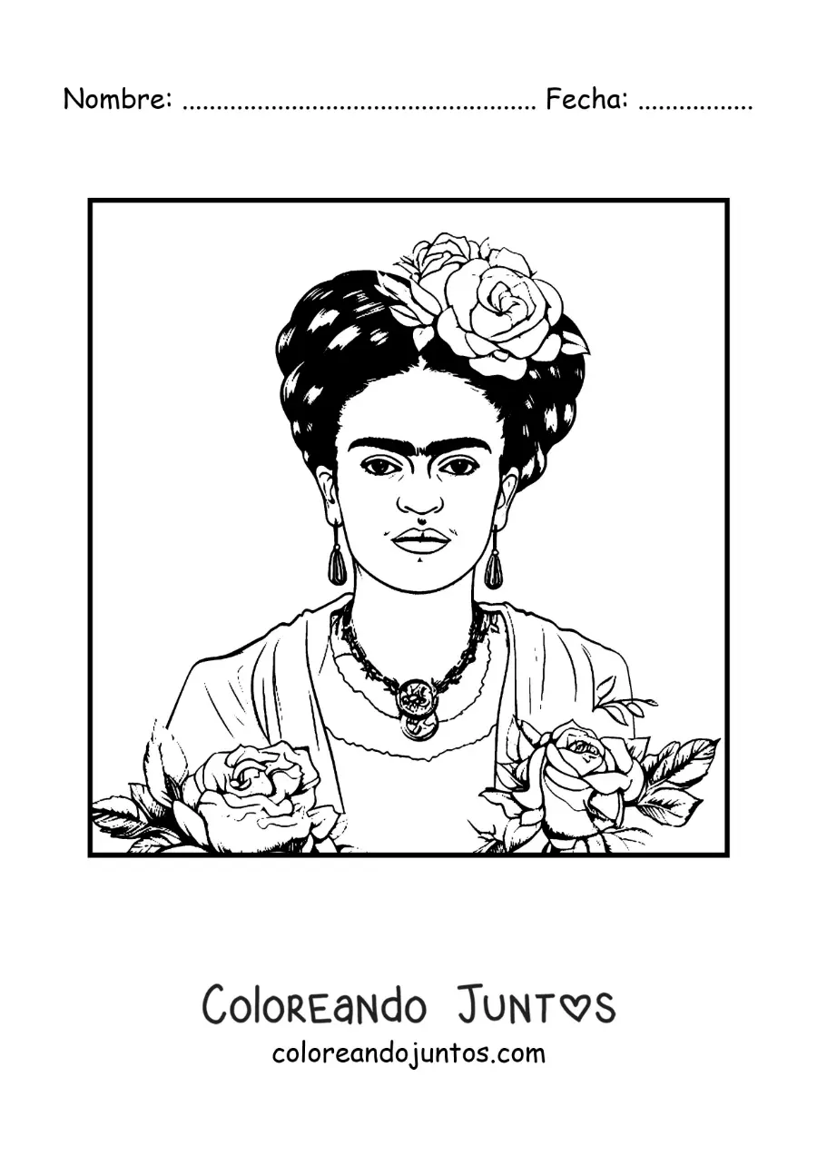 Imagen para colorear de retrato de frida kahlo