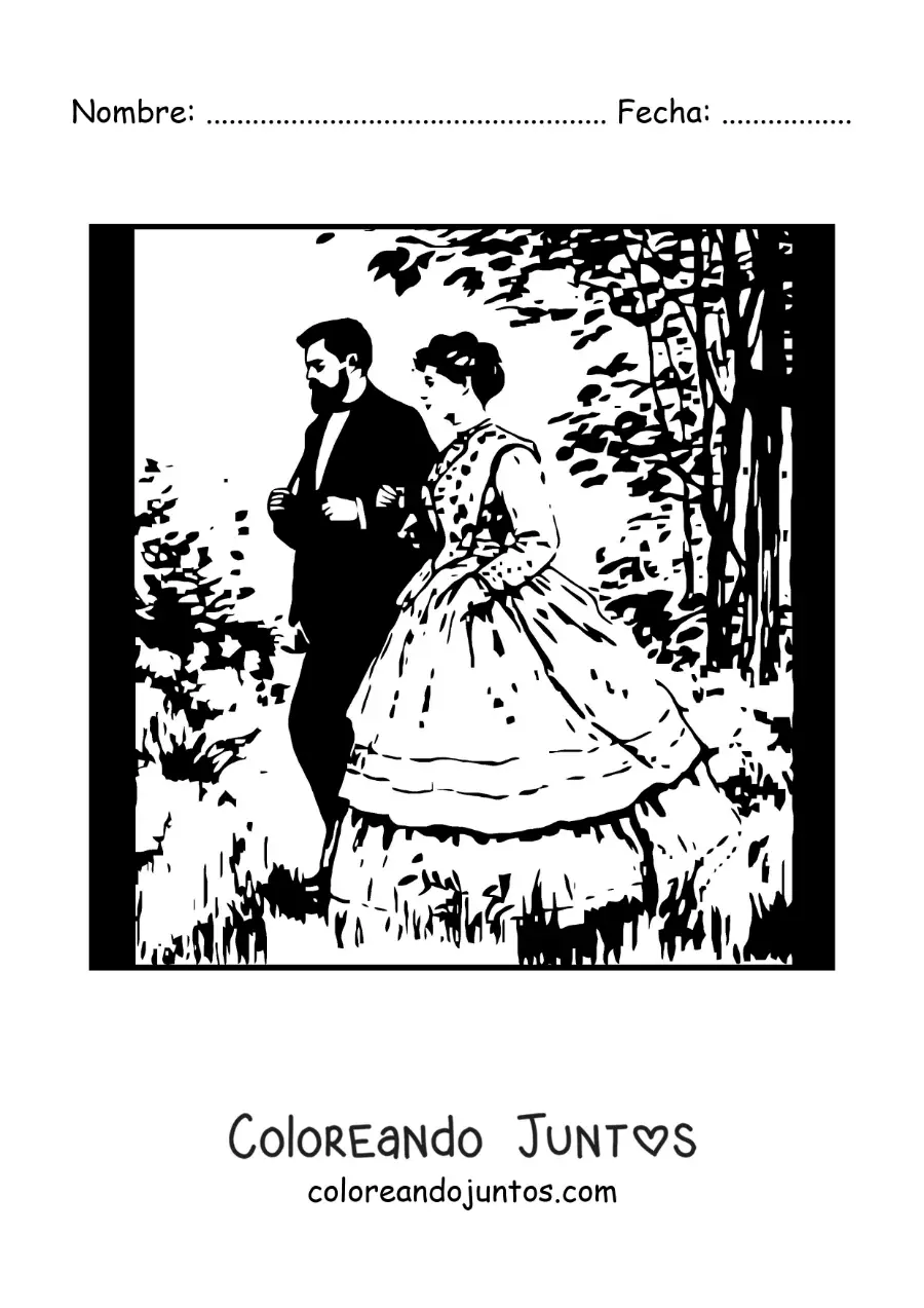 Imagen para colorear de retrato impresionista de una pareja al estilo de Monet