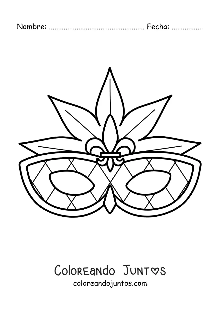 Imagen para colorear de antifaz de carnaval fácil para niños
