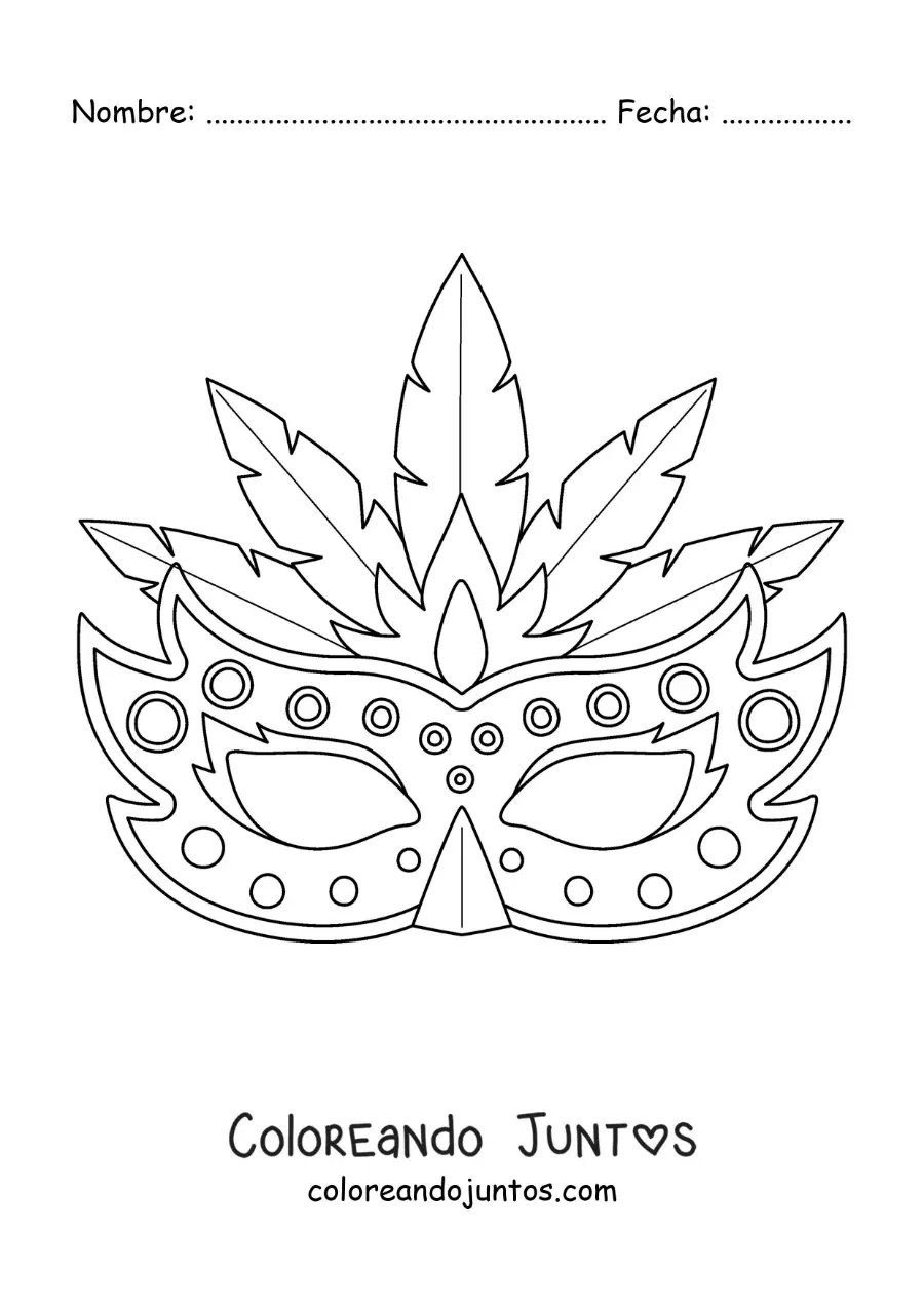 Imagen para colorear de antifaz de carnaval con plumas