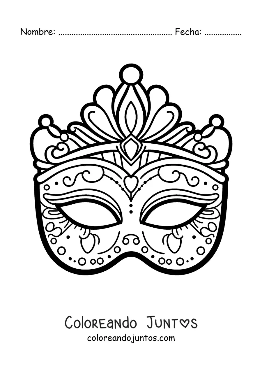 Imagen para colorear de antifaz de carnaval para recortar