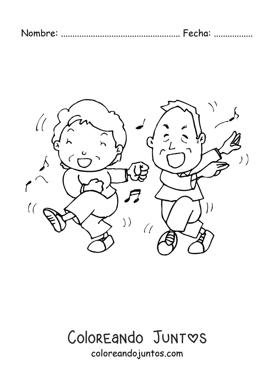 Imagen para colorear de una abuela bailando junto a un abuelo