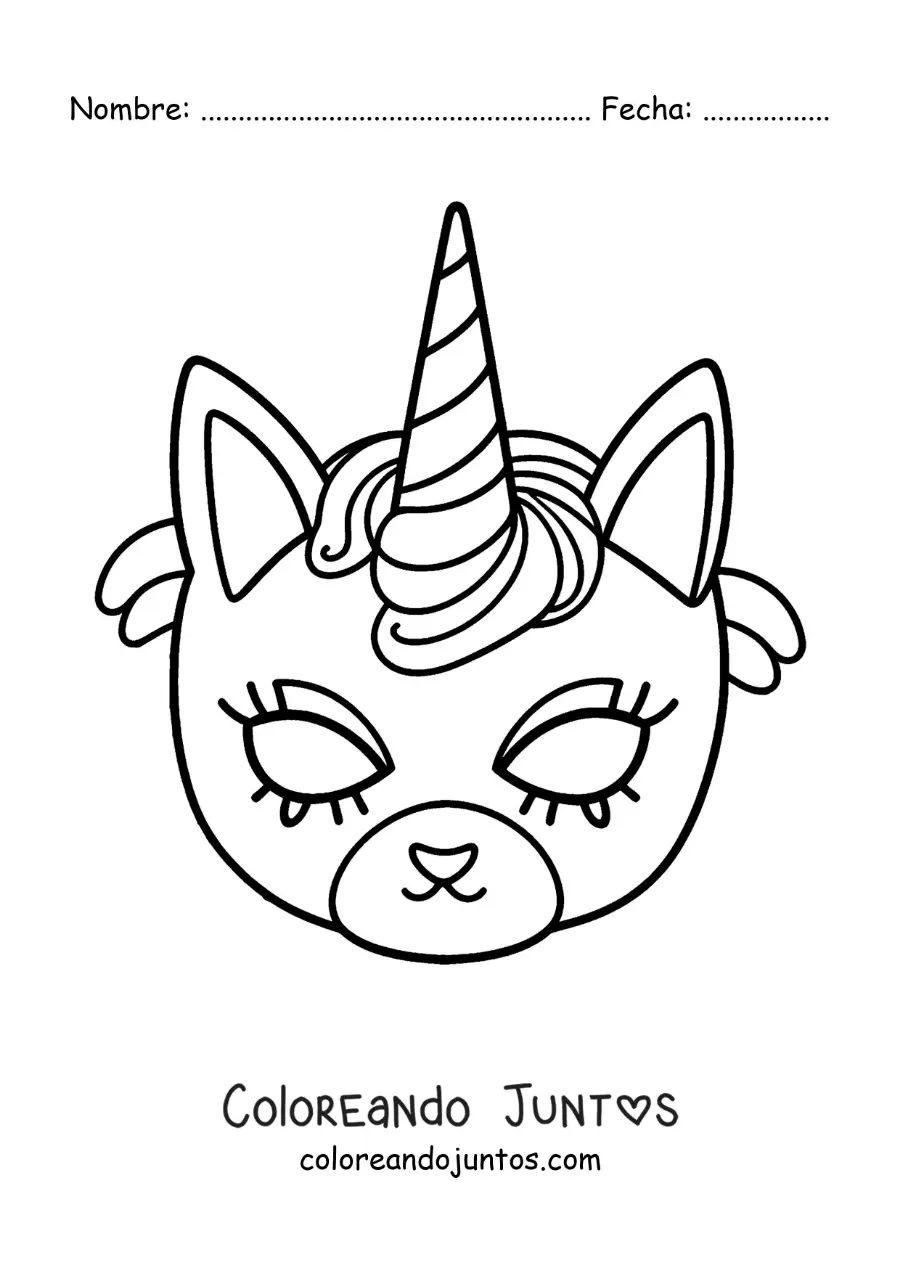 Imagen para colorear de máscara de gaticornio para niñas