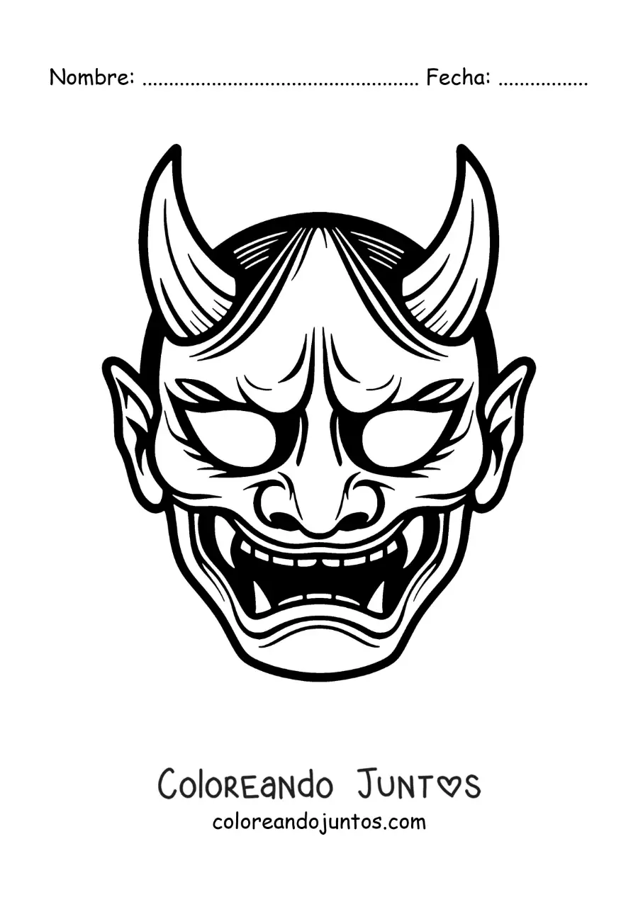 Imagen para colorear de máscara japonesa de demonio oni