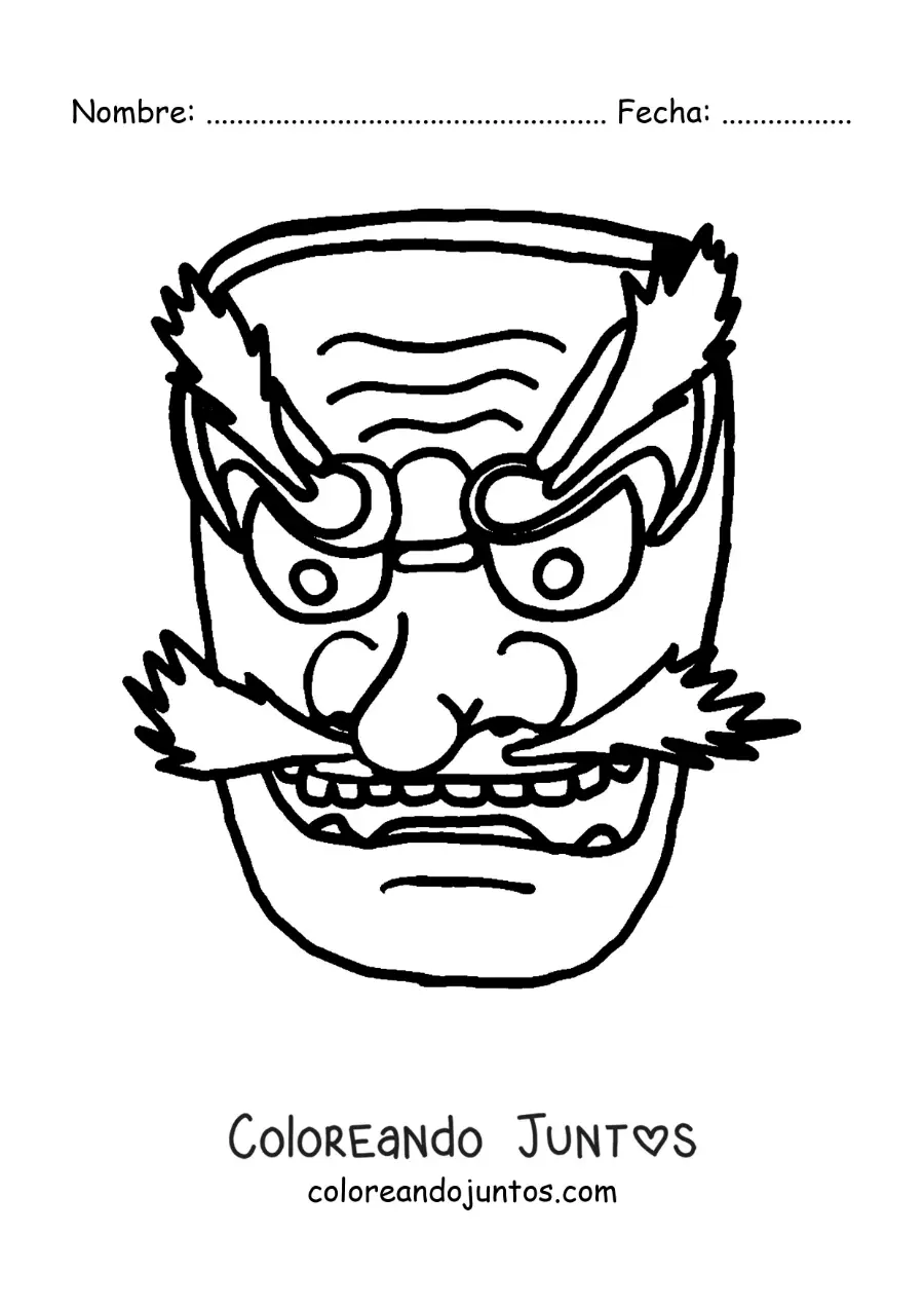 Imagen para colorear de máscara japonesa fácil
