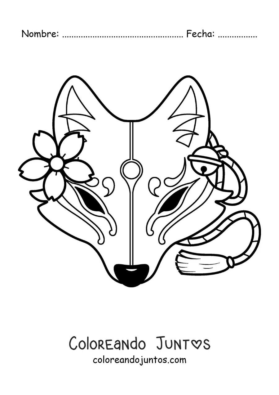 Imagen para colorear de máscara japonesa de Kitsune animada