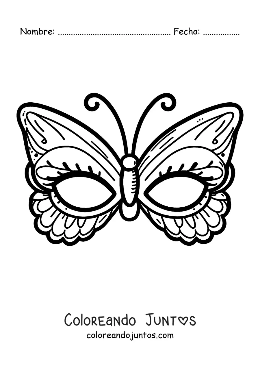 Imagen para colorear de antifaz de mariposa