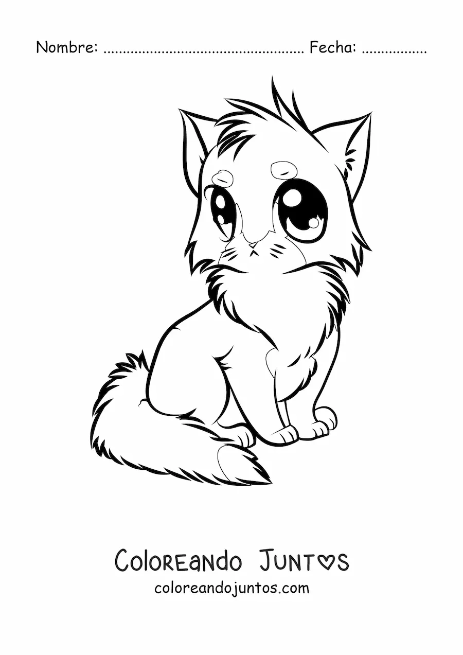 Imagen para colorear de un gato animado estilo anime sentado