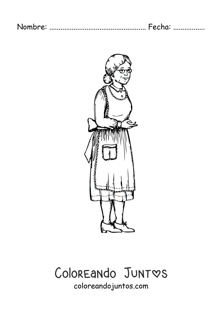 Imagen para colorear de una abuelita con delantal y gafas