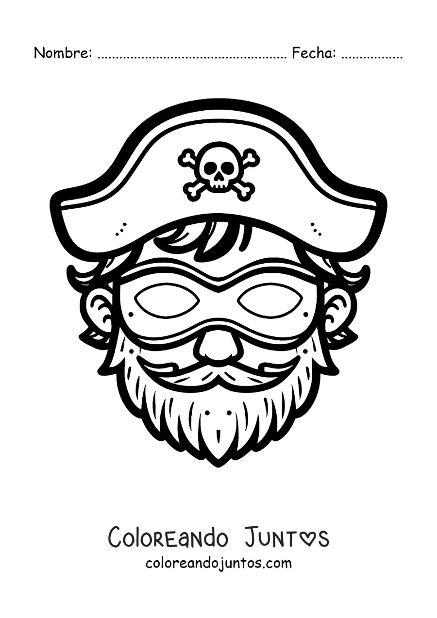 Imagen para colorear de careta de pirata con sombrero y barba