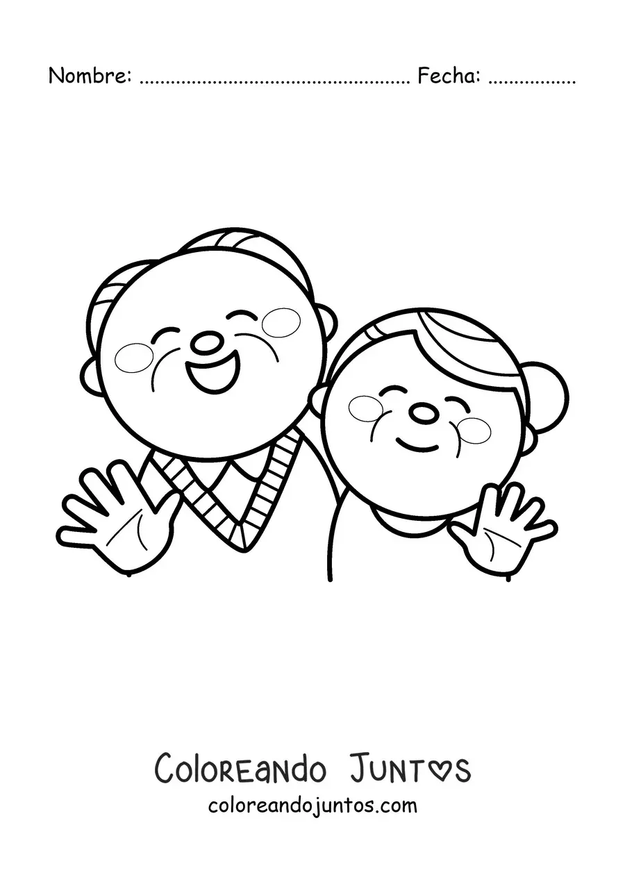 Imagen para colorear de un par de abuelitos kawaii