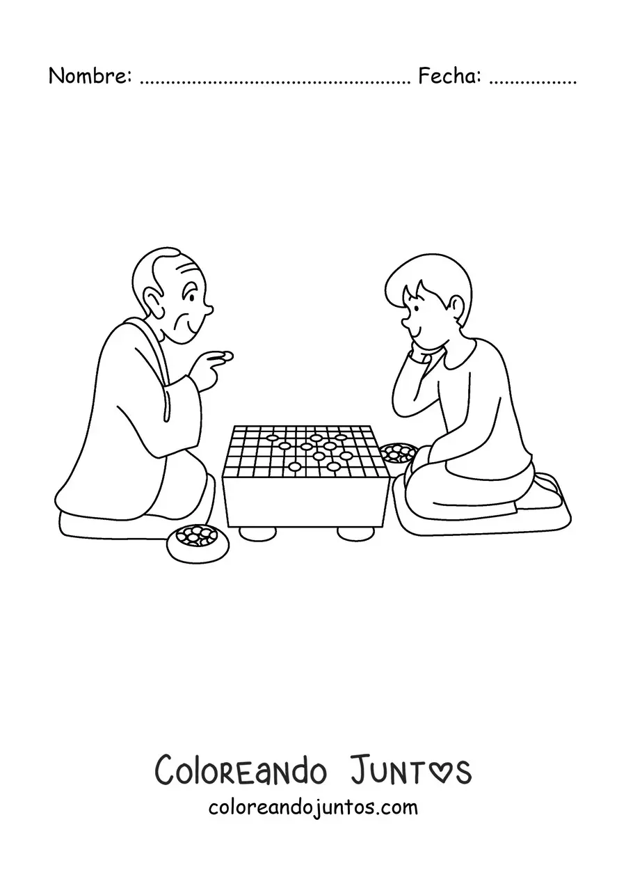 Imagen para colorear de un abuelo jugando con su nieto
