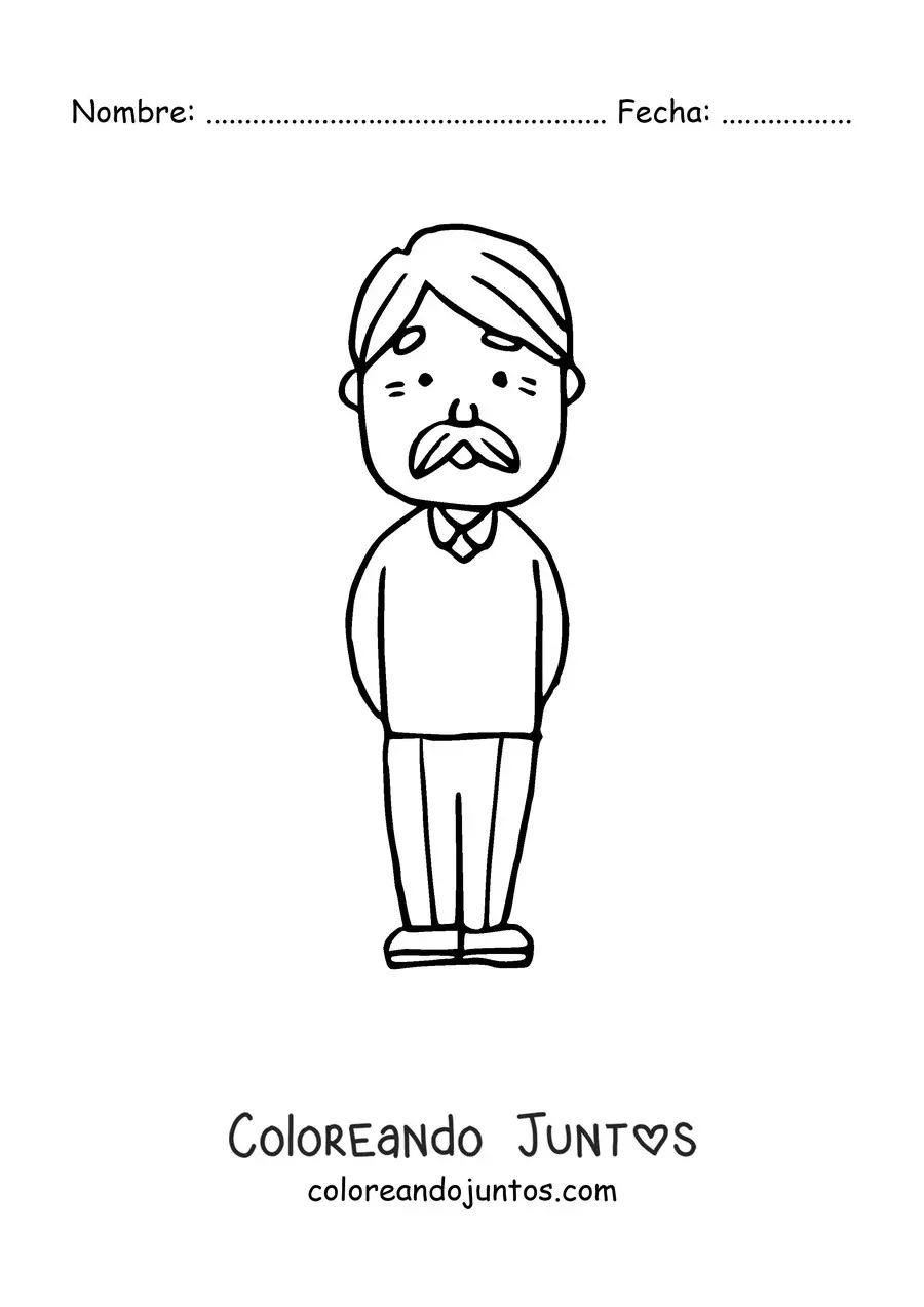 Imagen para colorear de un abuelo de pie con bigote y un suéter