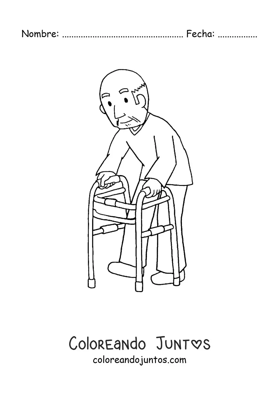 Imagen para colorear de un abuelo con un andador