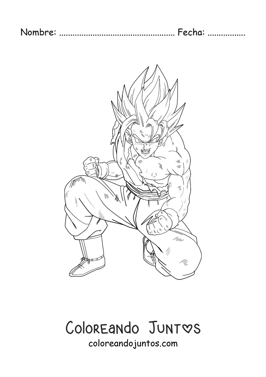 Imagen para colorear de Goku arrodillado en estado de Ultra instinto
