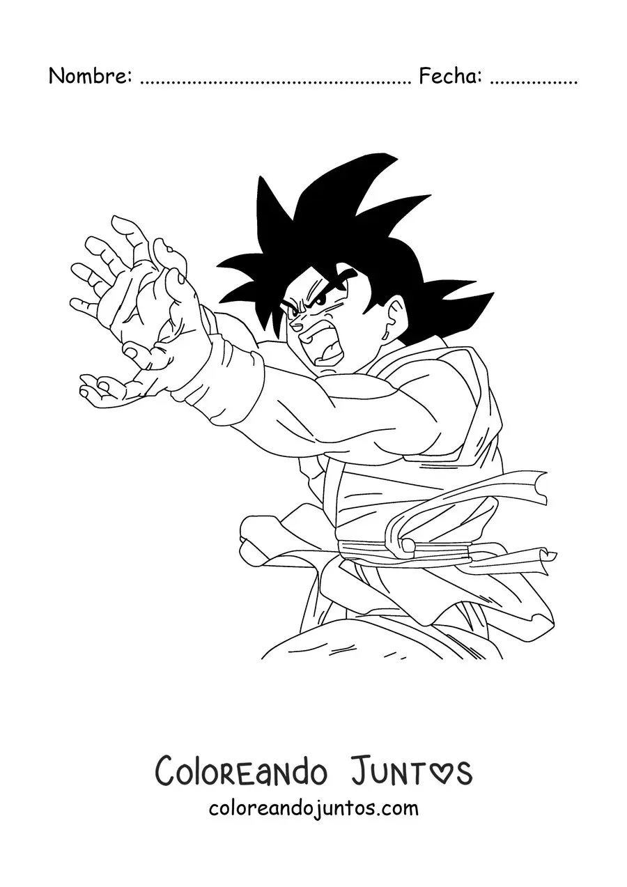 Imagen para colorear de Goku desde un costado haciendo el Kamehameha