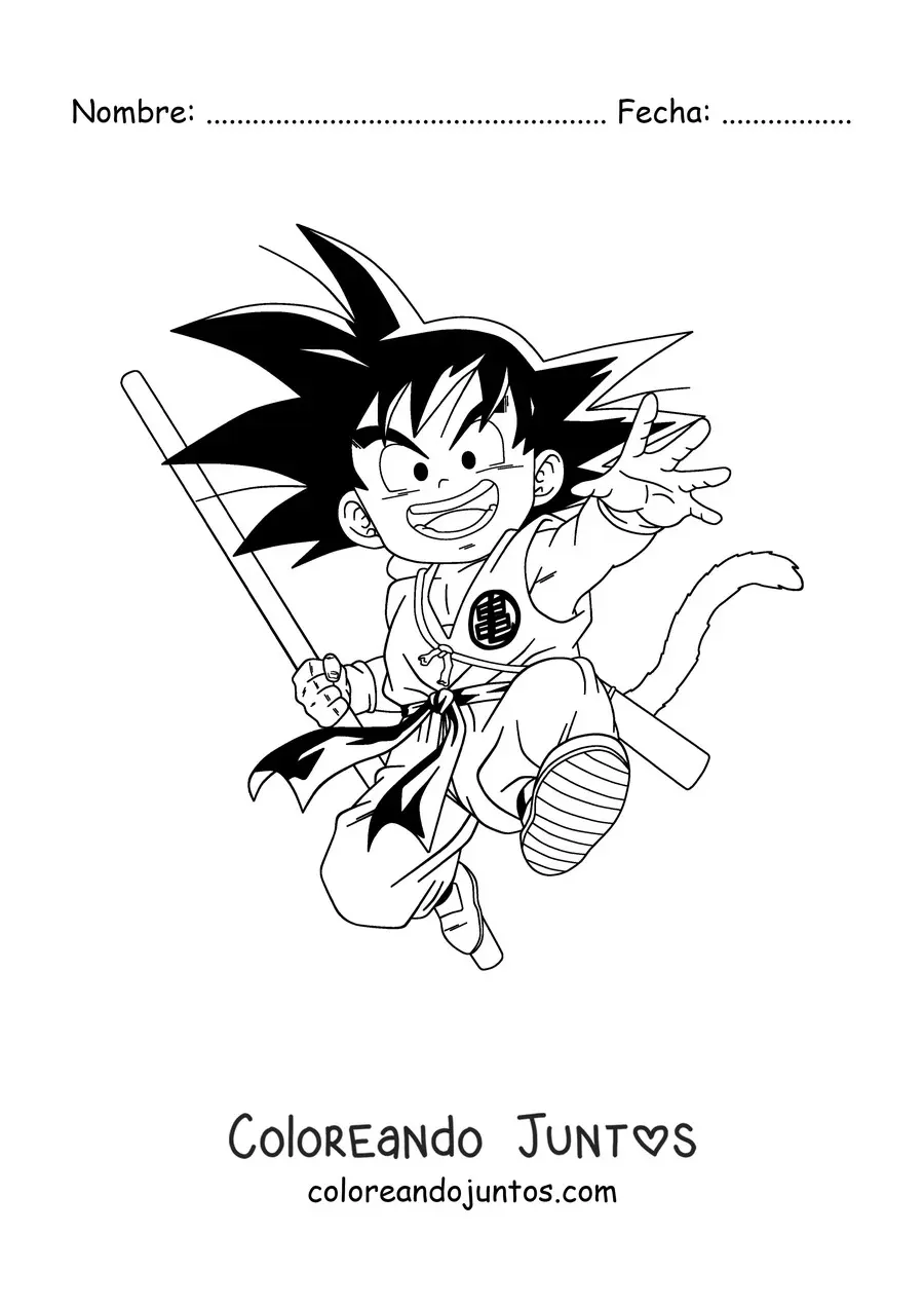 Imagen para colorear de Goku niño saltando