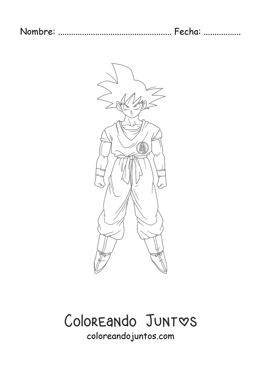 Imagen para colorear de Goku de pie de frente