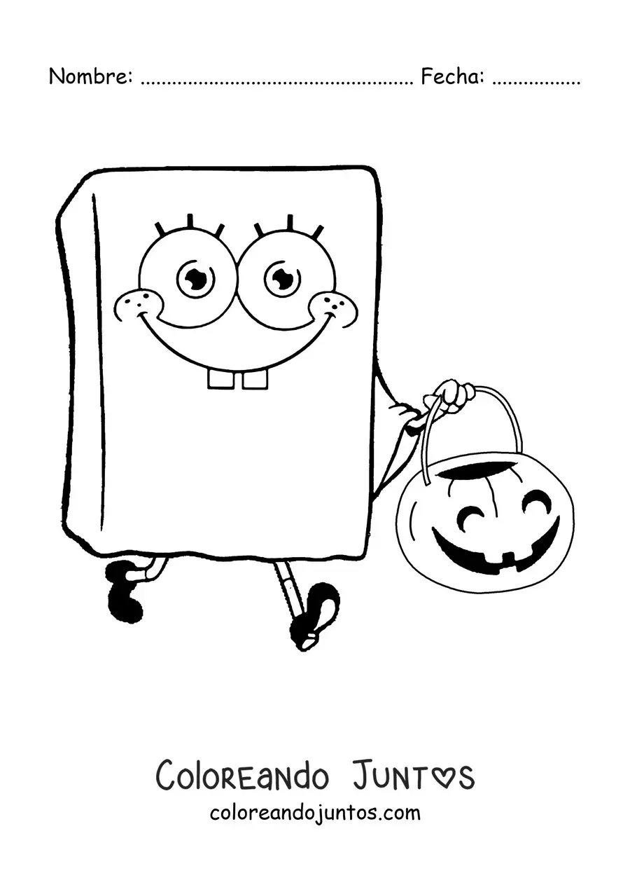 Imagen para colorear de Bob Esponja con disfraz de fantasma de Halloween