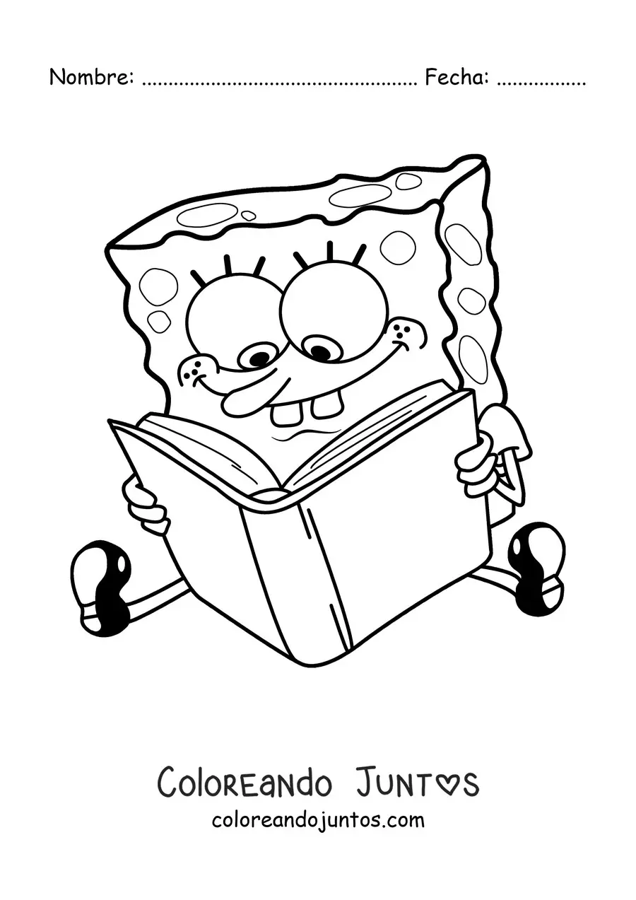 Imagen para colorear de Bob Esponja sentado leyendo un libro