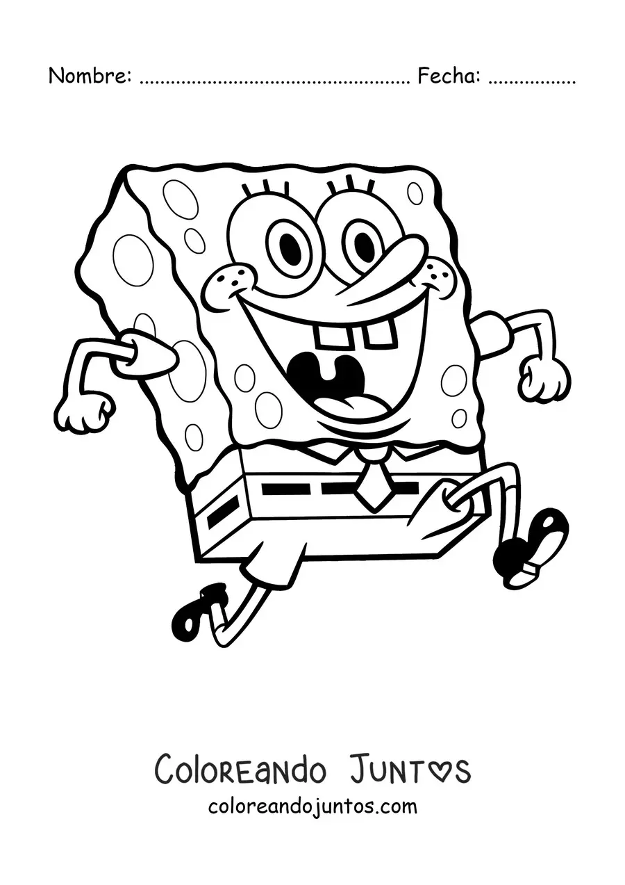 Imagen para colorear de Bob Esponja corriendo emocionado