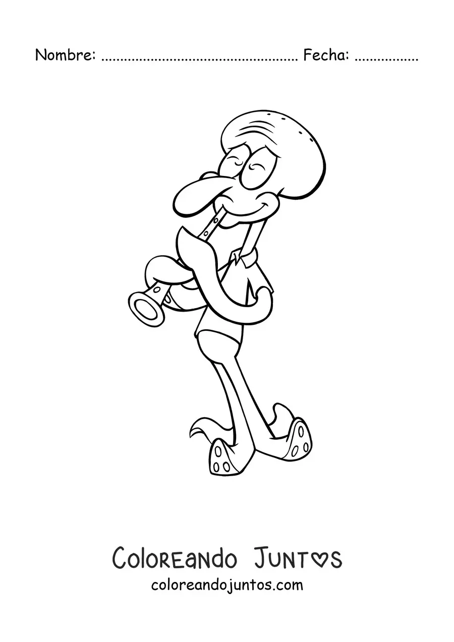 Imagen para colorear de Calamardo tocando el clarinete