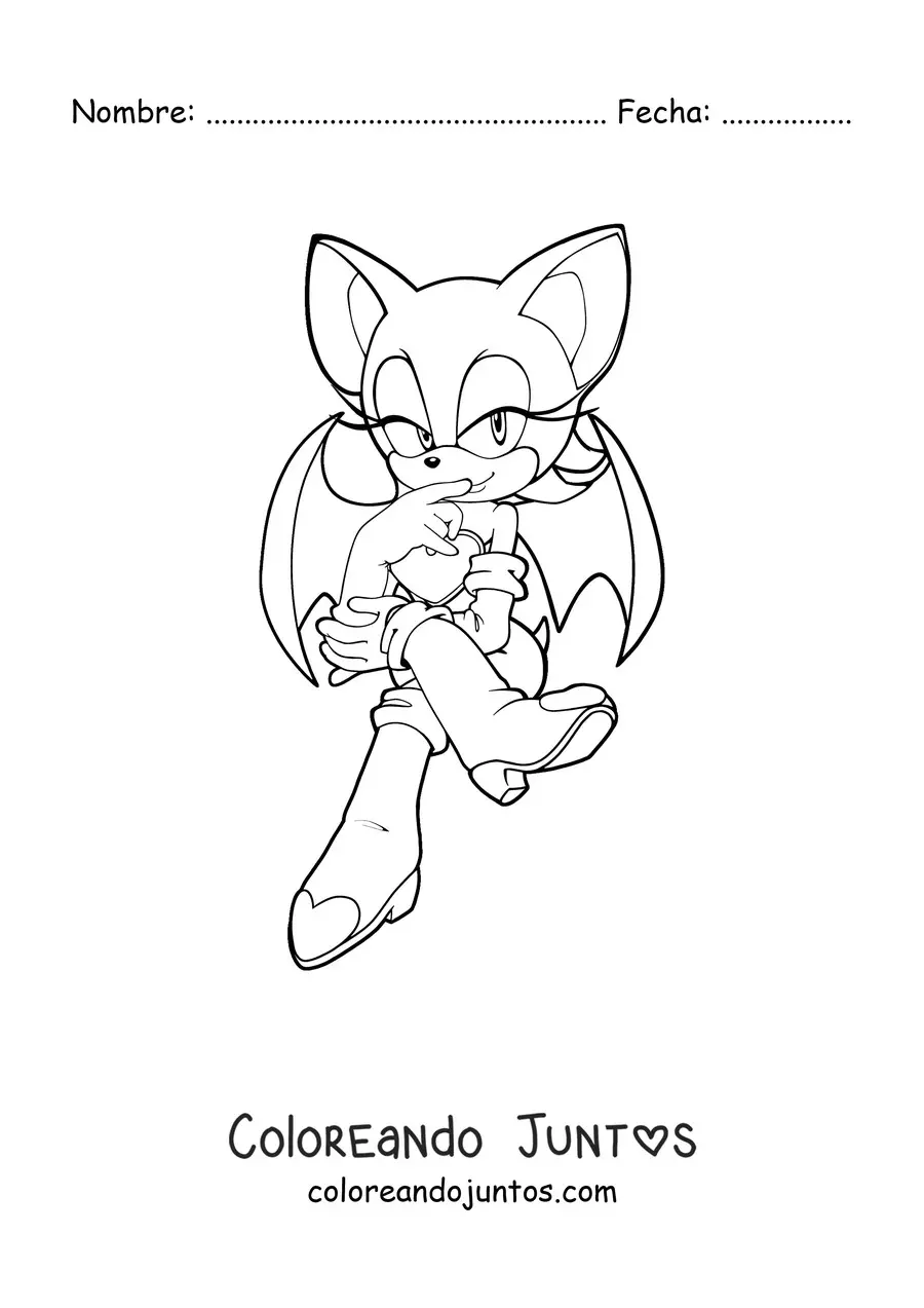 Imagen para colorear de Rouge de Sonic sentada con piernas cruzadas