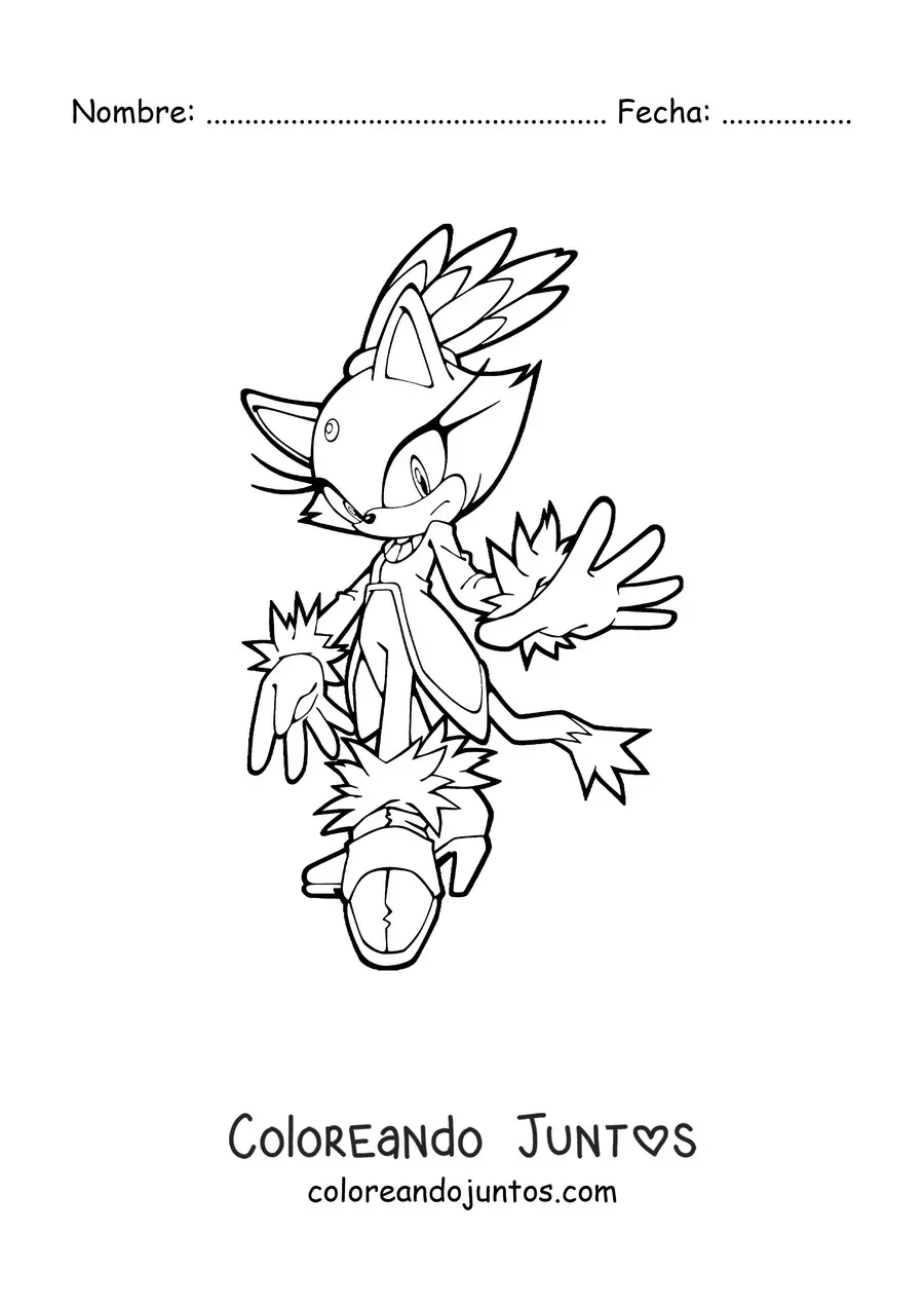 Imagen para colorear de Blaze de Sonic en pose de batalla