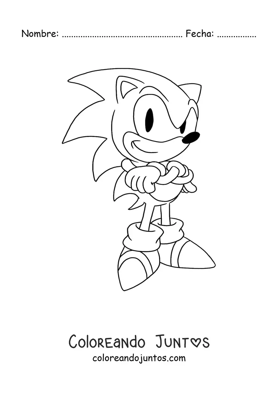Imagen para colorear de Sonic clásico con brazos cruzados