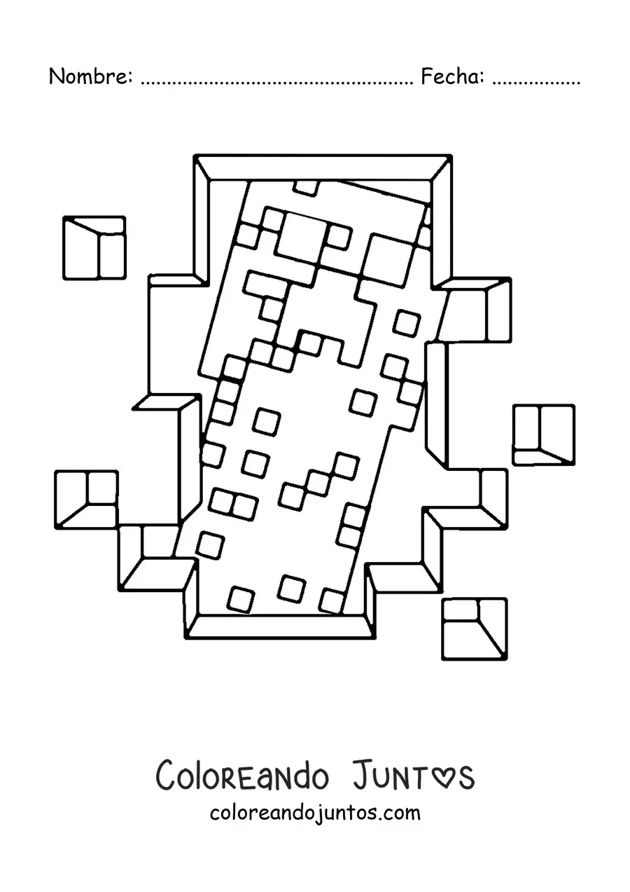 Imagen para colorear de un creeper de Minecraft visto a través de un agujero