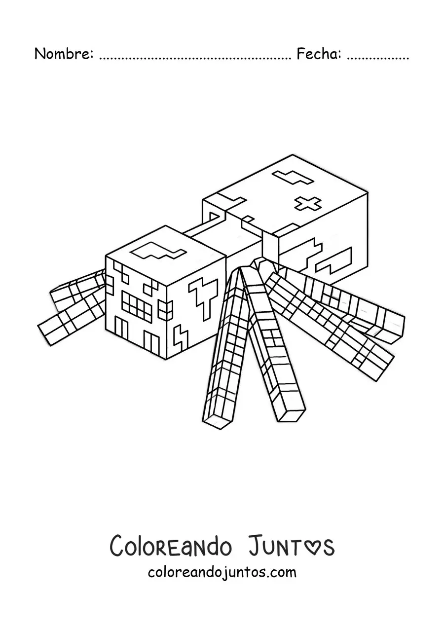 Imagen para colorear de una araña de Minecraft