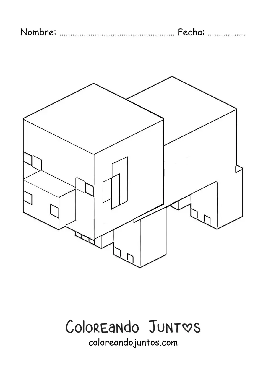Imagen para colorear de un cerdo de Minecraft