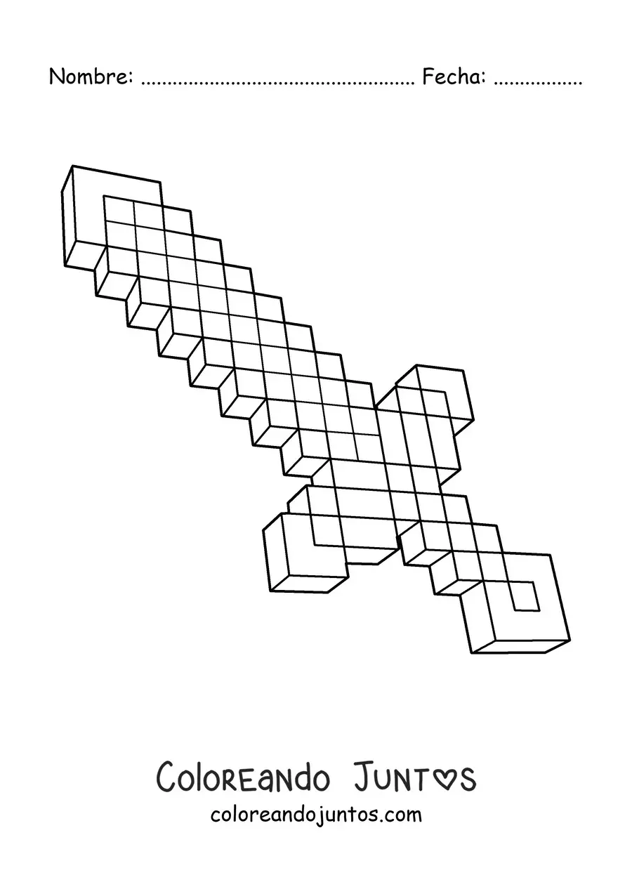 Imagen para colorear de una espada de Minecraft