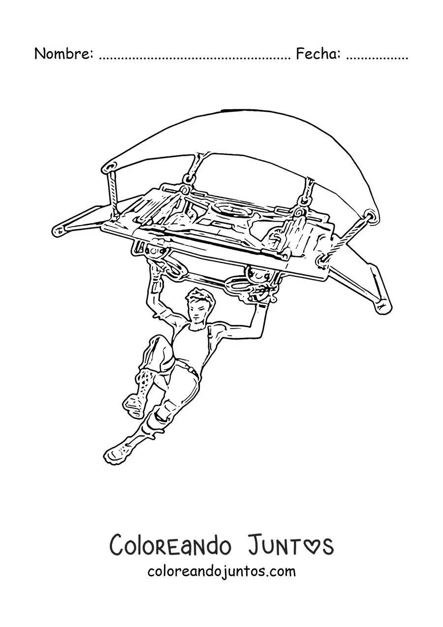 Imagen para colorear de una chica de Fortnite aterrizando en parapente