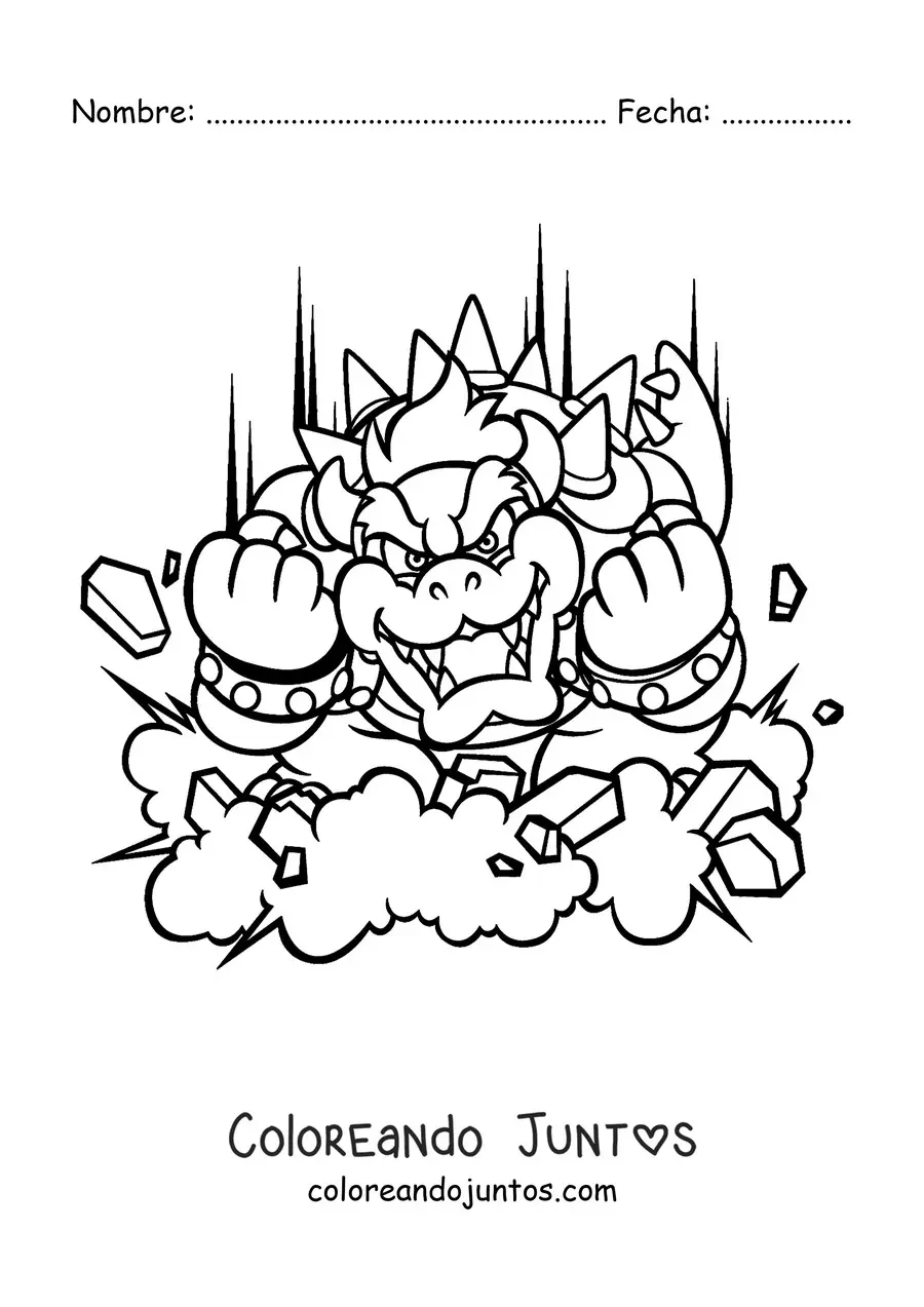Imagen para colorear de Bowser de Mario Bros atacando en batalla