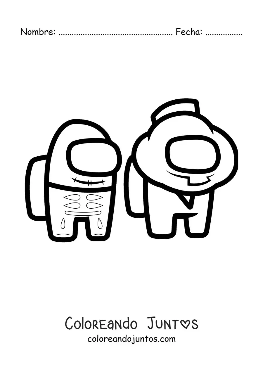 Imagen para colorear de dos tripulantes de Among Us disfrazados de halloween