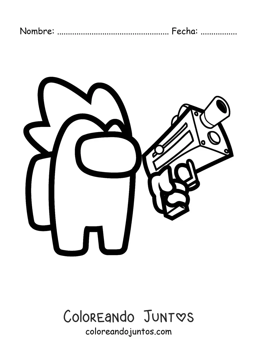Imagen para colorear de un asesino de Among Us con una pistola