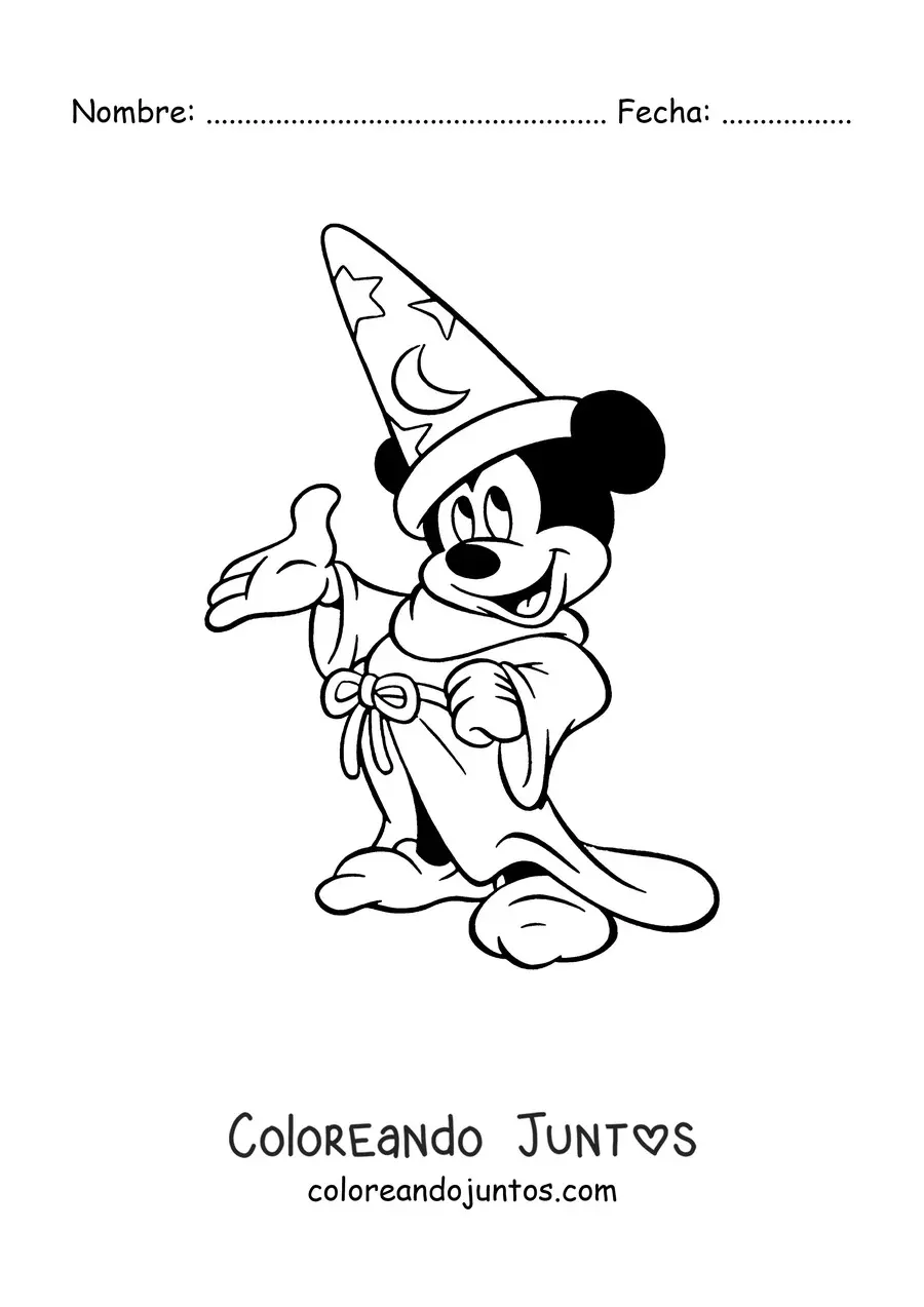 Imagen para colorear de Mickey vestido de hechicero