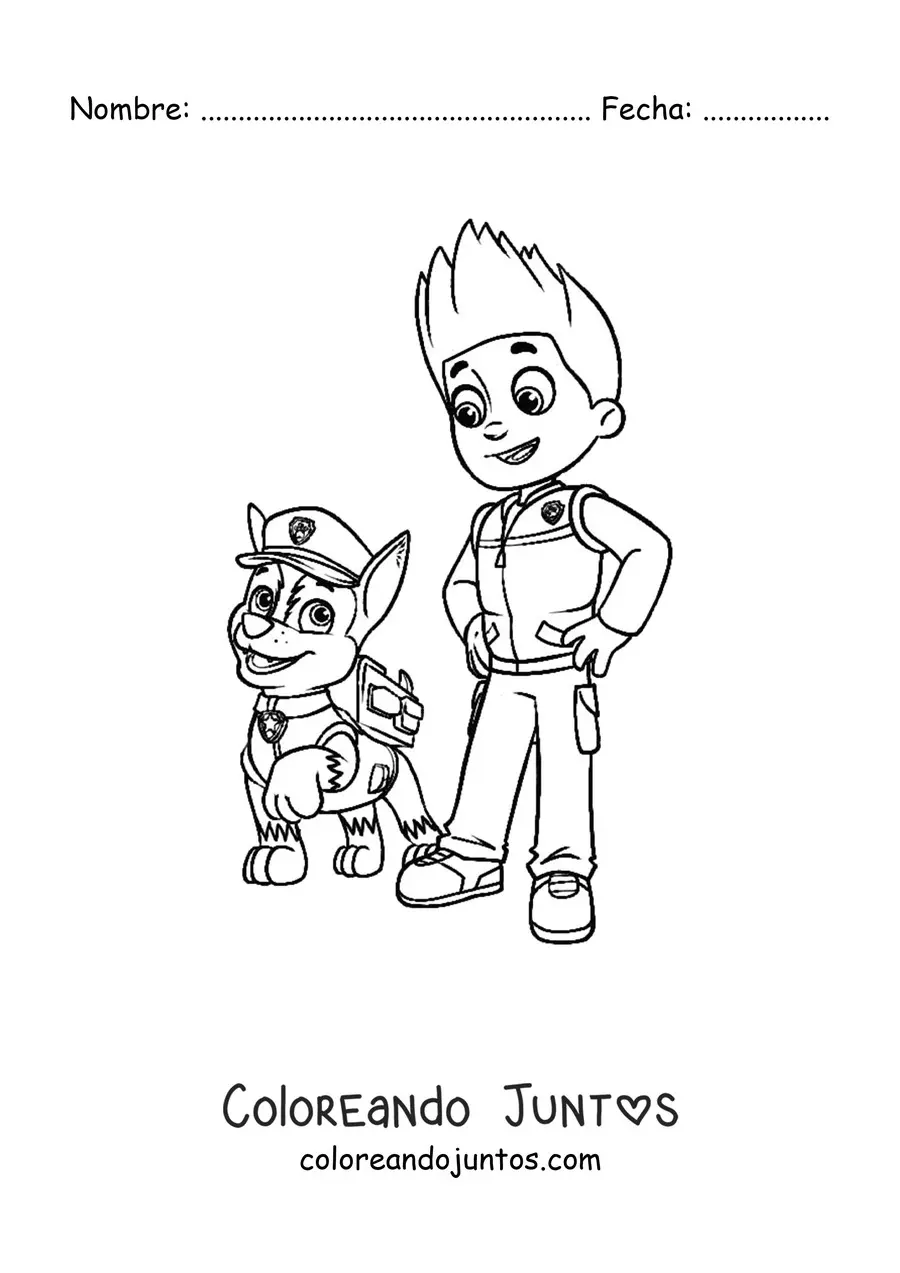 Imagen para colorear de Ryder junto a Chase de Paw Patrol