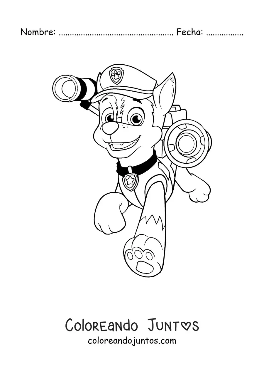 Imagen para colorear de Chase de Paw Patrol corriendo sonriente