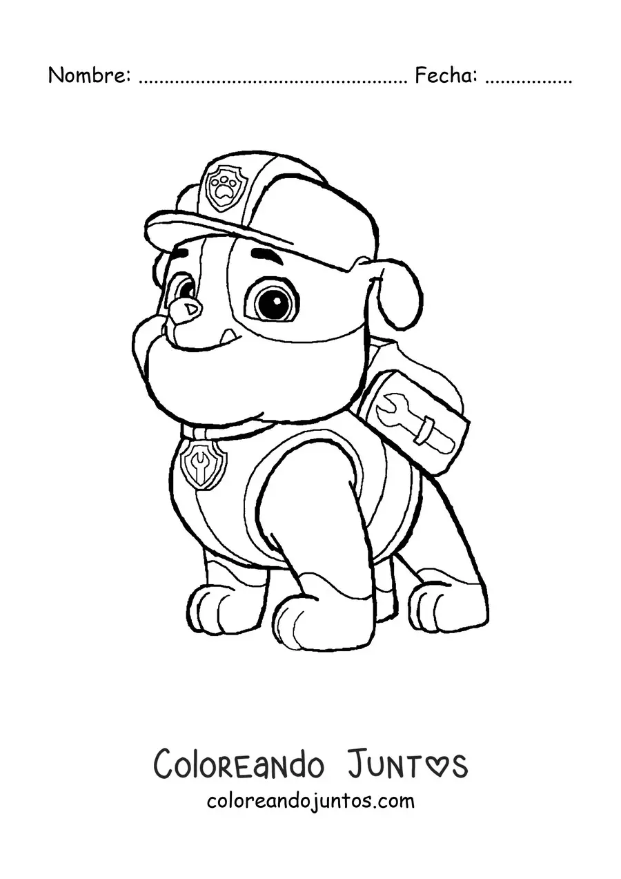 Imagen para colorear de Rubble de Paw Patrol sentado