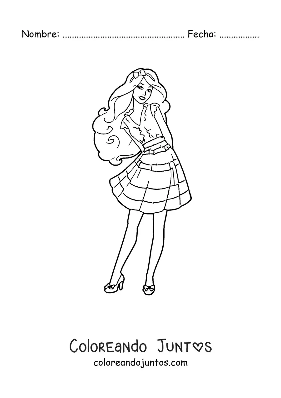 Imagen para colorear de Barbie vistiendo una falda