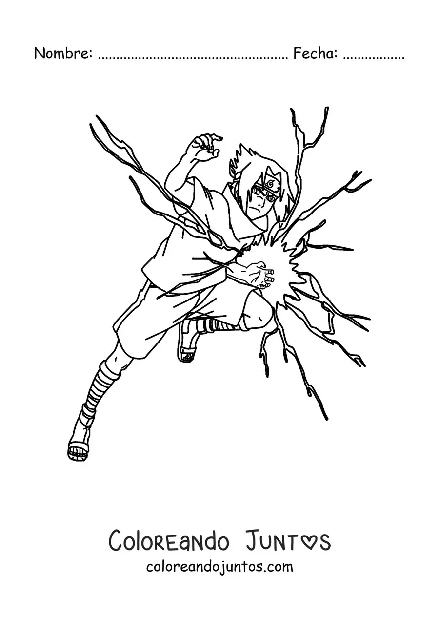 Imagen para colorear de Sasuke haciendo el Chidori