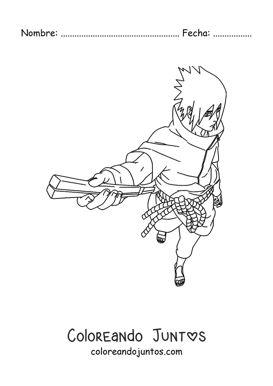 Imagen para colorear de Sasuke Uchiha visto desde arriba